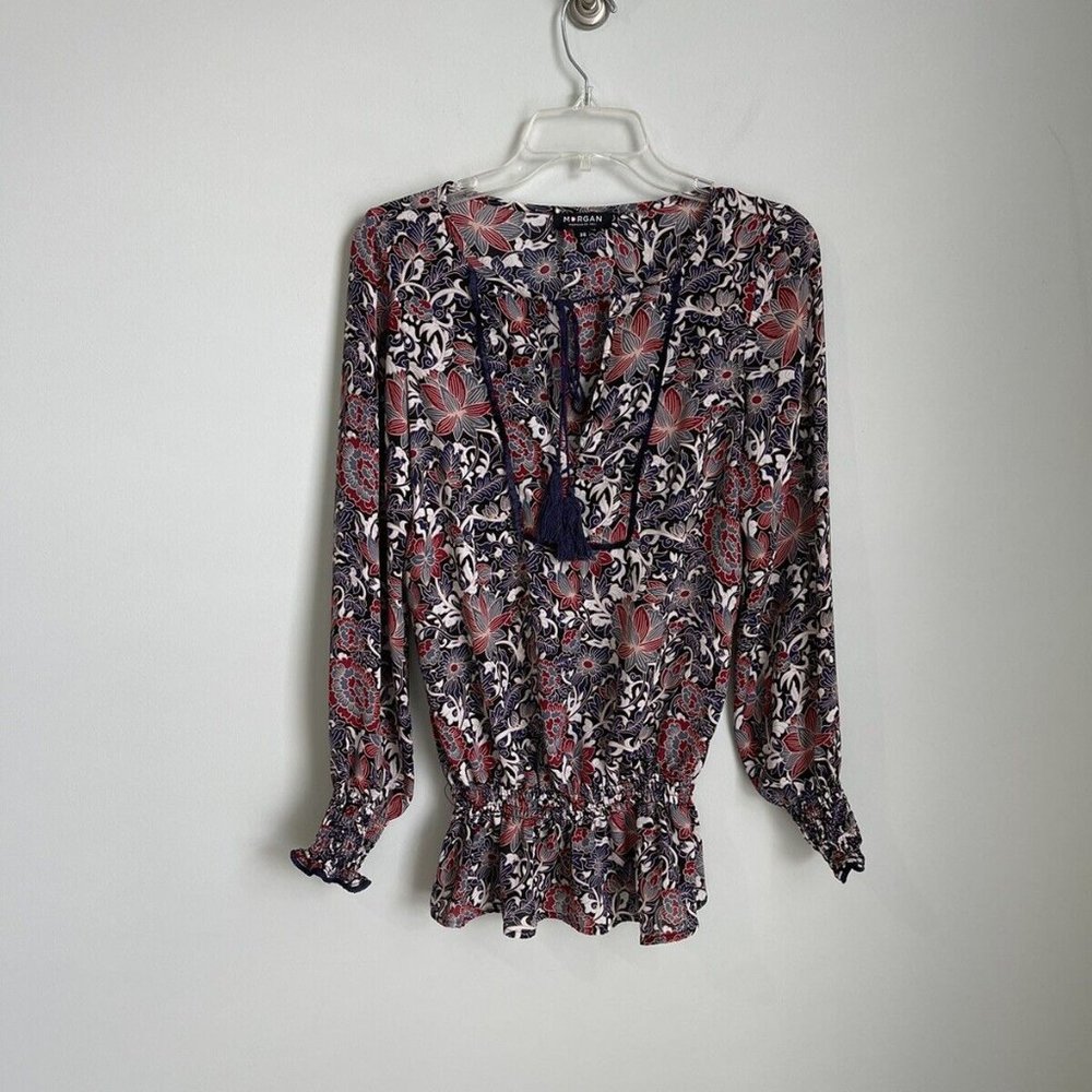 Morgan de Toi Multicolor Floral Ruched Long Sleeve Peasant Top